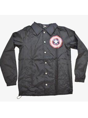 Marvel Mens Captain America Coach's Jacket Windbreaker Rainwear Black New Small